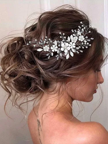 Vista 3 de Unicra Plata novia boda pelo vid flor novia pieza de pelo de diamantes de imitación accesorios para el pelo de cristal tocados joyería para mujeres