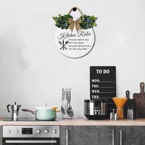 Vista 2 de Decoración moderna de cocina, reglas de cocina, letrero de madera redondo rústico, para el hogar, oficina, tienda o restaurante