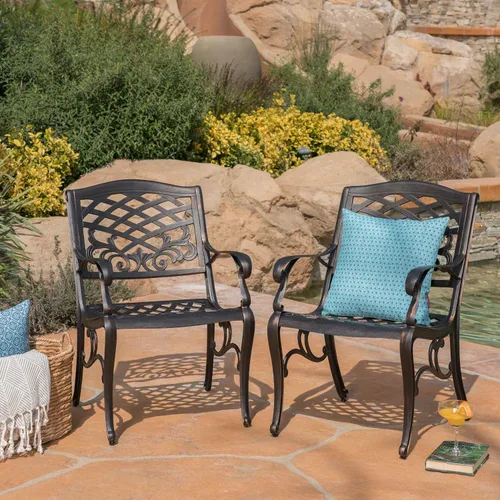 Vista 2 de Christopher Knight Home Myrtle Beach - Sillas de comedor de aluminio para exteriores, juego de 2 piezas, cobre brillante