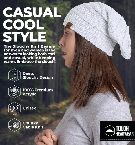 Vista 8 de Slouchy Cable tejido Gorro de lana por Tough Headwear – Gorro de lana de gran tamaño Sombreros Gorros Graves Sombreros Para Hombres y Mujeres