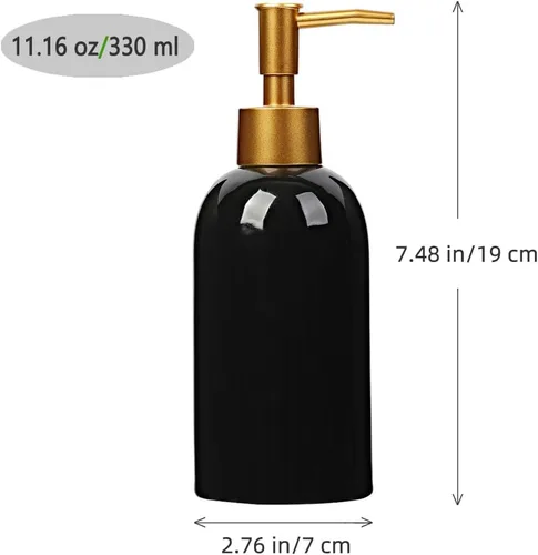 Vista 3 de Dispensador de jabón cilíndrico clásico, botella de cerámica multicolor (negro) Dispensador de jabón con bomba dorada a prueba de óxido