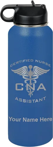 Vista 53 de LaserGram Botella de agua personalizada, asistente de enfermería certificada por la CNA, acero inoxidable de doble pared aislada al vacío con popote