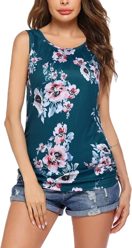 Vista 4 de Ekouaer Camiseta sin mangas de maternidad para mujer, camiseta sin mangas de doble capa para embarazo
