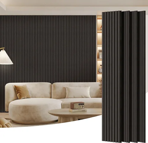 Vista 33 de Paquete de 2 paneles de madera para pared, paneles acústicos de listones de madera de 48 x 24 pulgadas, paneles acústicos para decoración de paredes
