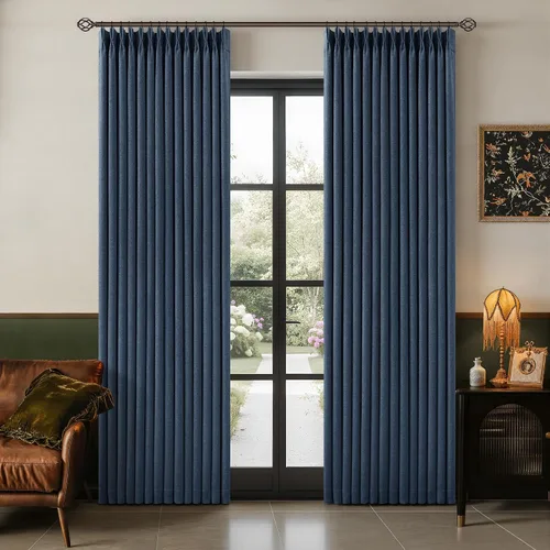 Vista 231 de Juego de 2 paneles de cortinas plisadas negras de 80 pulgadas para sala de estar, cortinas plisadas de lino con forro de 80 pulgadas de largo, 100%