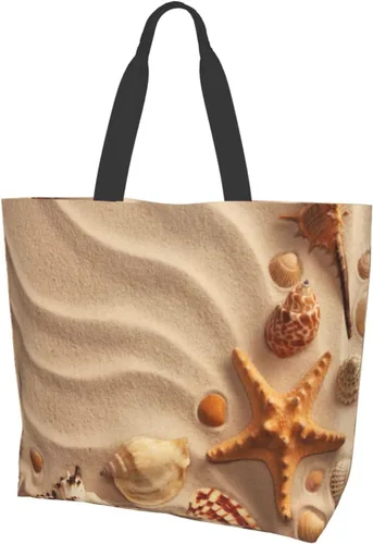 Vista 2 de Bolsa de mano de verano para playa, con estrellas de mar, grande, casual, para mujer, bolsas de hombro reutilizables para el trabajo, compras
