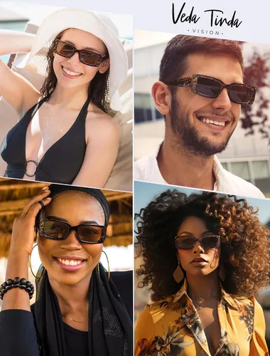 Vista 3 de Veda Tinda Vision Lentes de sol rectangulares para mujer y hombre, modernos años 90, estilo retro, cuadrados, TAC, polarizados, protección UV