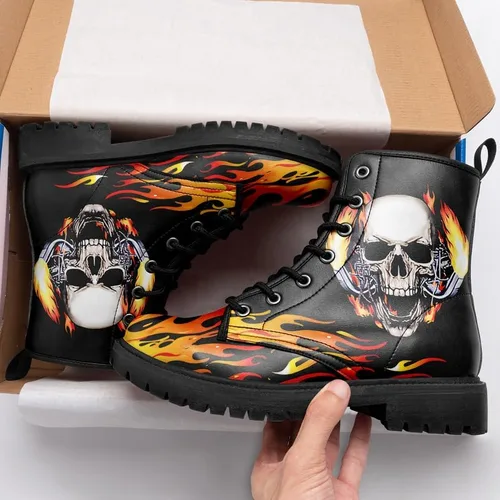 Vista 5 de Botas de combate negras personalizadas para mujer, botines de tacón grueso con plataforma y plataforma de tacón grueso