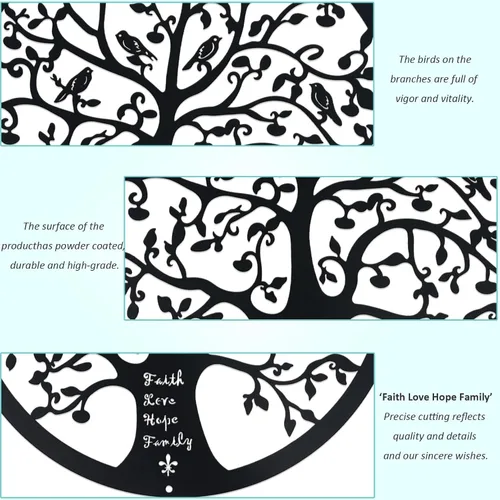 Vista 2 de ESTART Adorno de pared de 28 cm con diseño de árbol de la vida, escultura colgante de metal, placa familiar, decorativa para balcón, porche