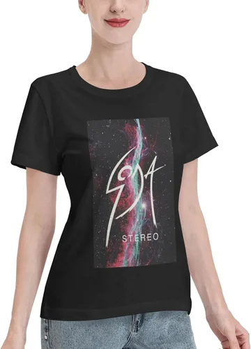 Vista 2 de Soda - Camisetas estéreo para mujer, ajuste holgado, casual, de algodón, cómodas, cuello redondo, manga corta, ropa
