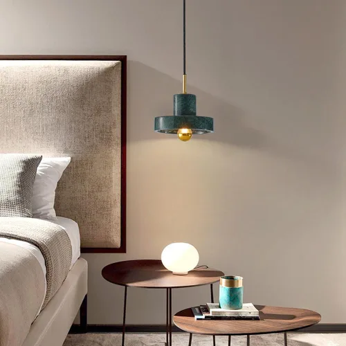Vista 2 de Natural Stone Marble Pendant Light Round Brass Hanging Lamp Fixtures Modern Dining Room Lighting Chandeliers E27/E26 Sockets Nordic Minimalist Green