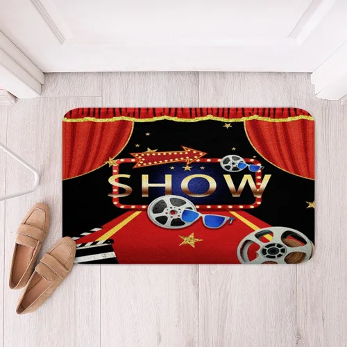 Vista 9 de Alfombras de baño de cine con patrón de palomitas de maíz, alfombras de Btah para bañera para niños, diseño de póster de cine, tapetes de baño