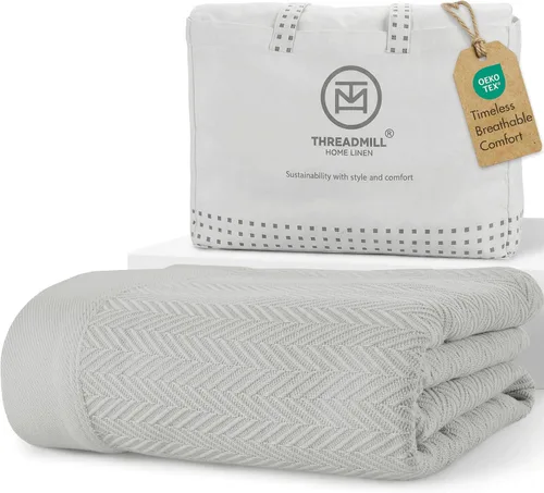 Vista 9 de Threadmill - Mantas de algodón de lujo para cama tamaño individual Manta 100% algodón para todas las estaciones para cama individual Manta