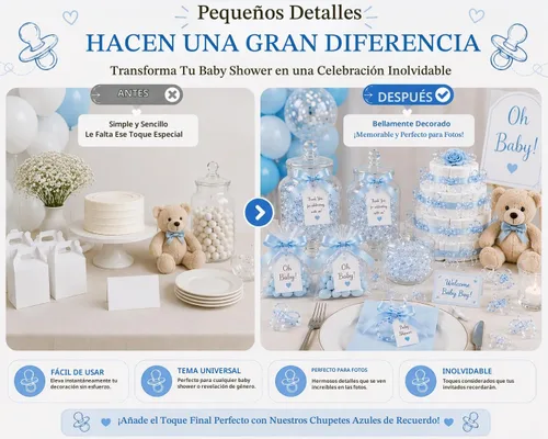 Vista 6 de Chupete de bebé de 2.5 pulgadas para decoración de baby shower (azul, 36 unidades)