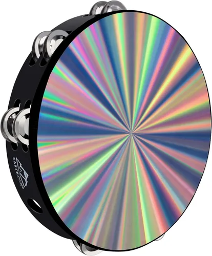 Vista 8 de EASTROCK Pandereta Radiante de Mano de 8 Pulgadas con Doble Fila de Cascabeles Pandereta Reflectante Instrumento Musical para Niños Adultos Iglesia