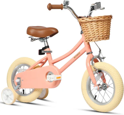 Vista 29 de Petimini Vintage Kids Bike for Girls, 12–20 Inch Classic Bicycle with Wicker Basket & Bell, High Tensile Steel Frame, Training Wheels (12–18”), 85%