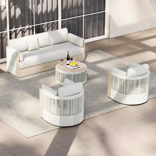 Vista 11 de CHITA Sofá de 3 plazas para patio al aire libre con marco de madera