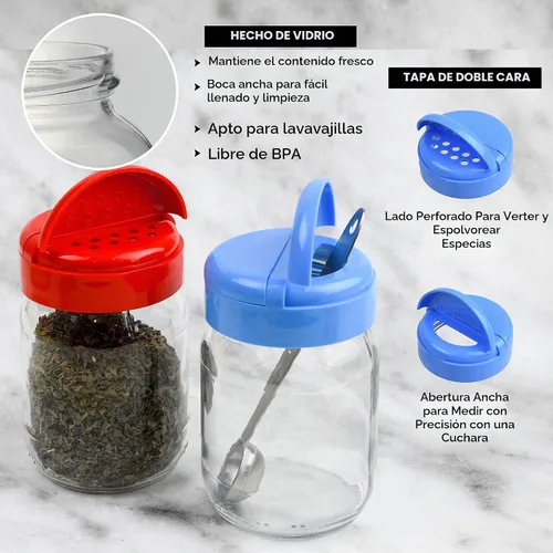 Vista 3 de Tarro de especias para sal y pimienta/queso parmesano/condimento, con tapa de doble solapa perforada y parte superior de vertido, coctelera