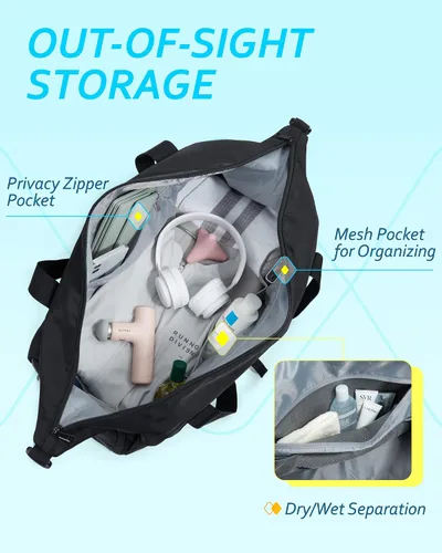 Vista 4 de BAGSMART Bolsa de gimnasio con compartimento para zapatos y bolsillo húmedo, bolsa de lona ligera para viajes deportivos, bolsa de transporte