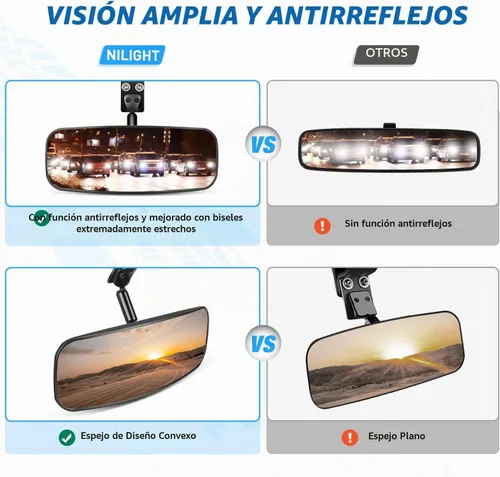 Vista 6 de Nilight UTV - Espejos retrovisores de 12 pulgadas de ancho, espejo central convexo transparente con abrazaderas de 1.75 a 2 pulgadas, ajustables 360