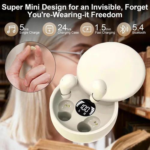 Vista 3 de Mini auriculares, auriculares inalámbricos Bluetooth más pequeños para canal auditivo pequeño, ajuste cómodo ergonómico, sonido premium