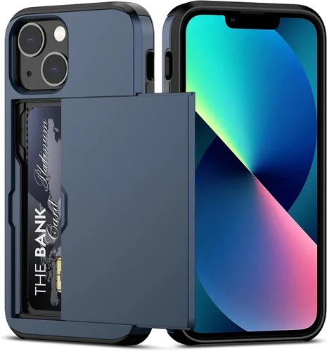 Vista 15 de Nvollnoe Funda para iPhone 13 con tarjetero [almacena 5 tarjetas] Funda tipo cartera de doble capa resistente a prueba de golpes con ranura oculta