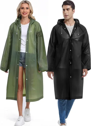 Vista 161 de 2 abrigos de lluvia de Borogo para adultos, chaquetas de lluvia reutilizables para hombres y mujeres