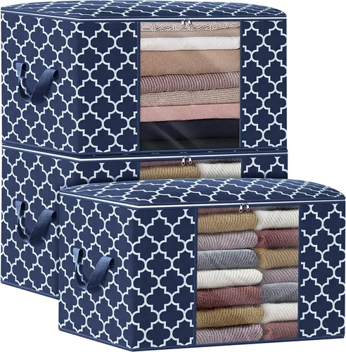 Vista 19 de ISELIFE Bolsas de Almacenamiento 100L Paquete de 2 Bolsas Grandes para Mantas y Ropa, Contenedores de Organización y Almacenamiento para Ropa