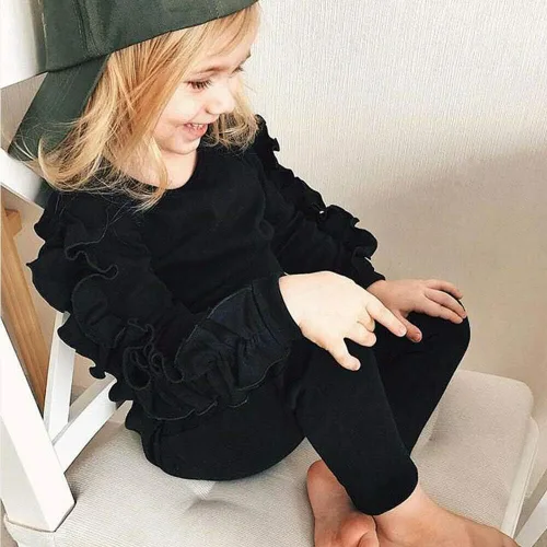 Vista 2 de Conjunto de 2 piezas de pijama para bebés de 6 a 3 años de edad, camisas y pantalones de algodón con volantes