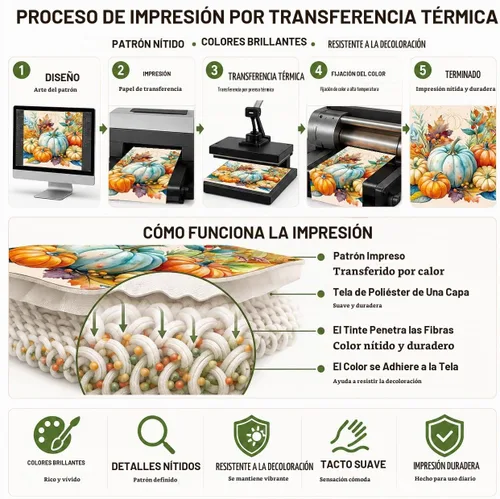 Vista 4 de Honellaty - Mantel rectangular con diseño de calabaza otoñal, 52 x 70 Cosecha de calabaza