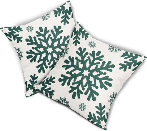 Vista 142 de Fundas de almohada decorativas de Navidad negras 40x40 cm con copos de nieve blancos de Navidad, juego de 2, temática rústica de invierno