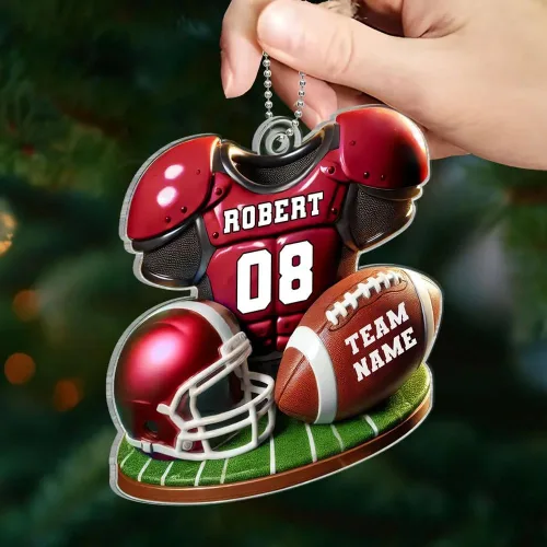 Vista 6 de Adorno de Navidad de fútbol americano personalizado, adorno de fútbol americano, adornos de Navidad de fútbol americano personalizados, adornos