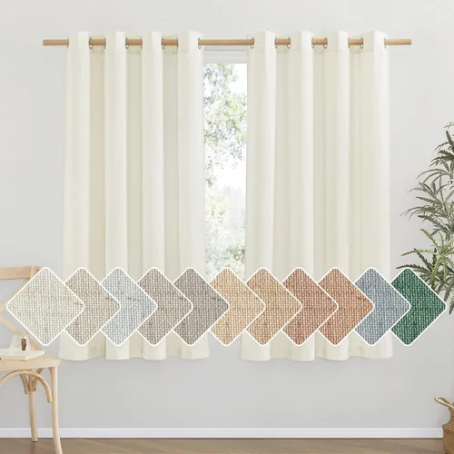 Vista 120 de NICETOWN - Cortinas de lino angora para ventana de cocina sobre el fregadero, con ojales, lino grueso angora, tratamientos cortos para ventanas