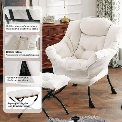 Vista 5 de Furlide - Silla perezosa con otomana, silla moderna con reposapiés plegable, silla de acento de salón, silla de lectura cómoda, sillones grandes