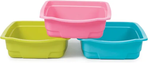 Vista 2 de Sartenes de arena surtidos de colores brillantes para arena para gatos, 6 paquetes