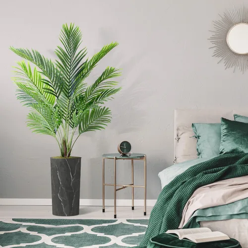 Vista 5 de Árbol artificial con efecto de granito moderno, palmera tropical areca artificial de seda para decoración del hogar en interiores y exteriores