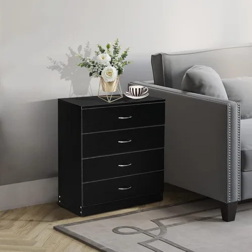 Vista 6 de Karl home Cómoda de 4 cajones, cómoda de almacenamiento moderna, mesita de noche de madera para dormitorio, sala de estar (negro)