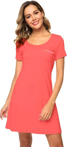 Vista 42 de WiWi - Camisón de viscosa de bambú para mujer, manga corta, con cuello en V, ropa de dormir, tallas grandes, S-4X, A-aqua