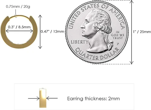 Vista 6 de Aretes de aro pequeños de oro para mujer chapados en oro real de 14 quilates, hipoalergénicos, para cartílago pequeño