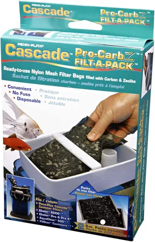 Vista 2 de Penn-Plax Cascade Pro-Carb Z Filt-A-Pack, paquete de 2 bolsas de filtro de carbón mixto y zeolita para acuario, repuesto de malla de nailon
