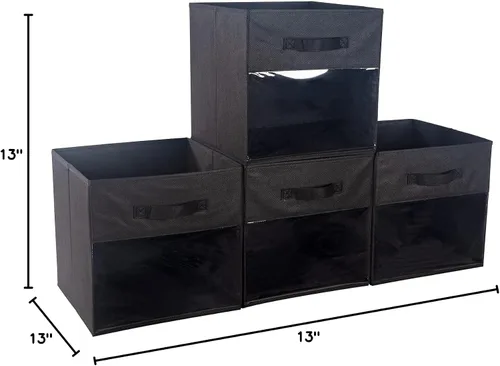 Vista 6 de Paquete de 4 cubos de almacenamiento con ventana transparente, cajas grandes con asas, organizador de armario de tela, 13 x 13 x 13 pulgadas