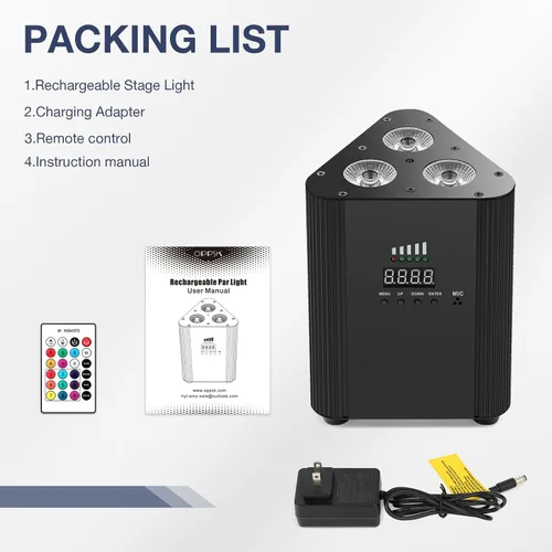 Vista 9 de Luces Par de escenario alimentadas por batería, LED 4 en 1 RGBW a todo color, 6 horas de funcionamiento a todo color, control remoto y DMX - Luces