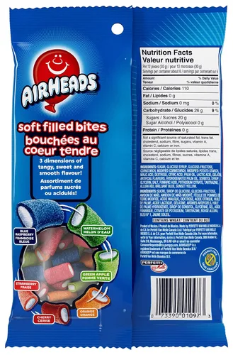 Vista 2 de Airheads Soft Filled Bites - Caramelo masticable con sabor a fruta, sabores surtidos, 6.00 oz