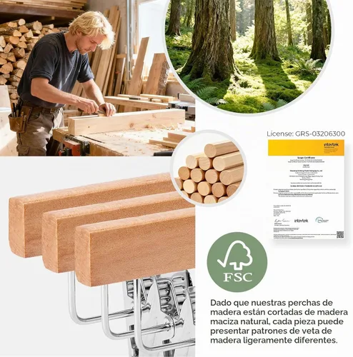 Vista 9 de HOUSE DAY Perchas de madera para pantalones con clips, paquete de 10 Natural