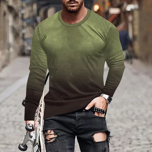 Vista 2 de Muscularfit Camisas de manga larga para hombre, estilo casual, color degradado, sueltas, con gráficos, para otoño, sudaderas atléticas