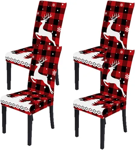 Vista 8 de LIPOR Juego de 2 fundas elásticas para sillas de comedor de Navidad, fundas elásticas para sillas Parsons con estampado de copos de nieve