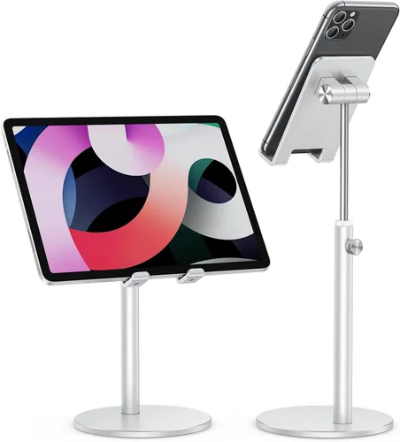 Vista 10 de Soporte para teléfono celular, OMOTON Soporte para teléfono ajustable en ángulo de altura, soporte de escritorio de aluminio para teléfono con base