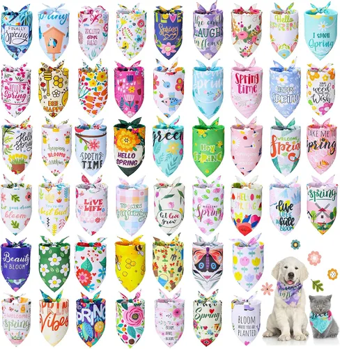 Vista 10 de Chunful - 50 bandanas de verano para perros y mascotas, bufandas triangulares a granel, babero, disfraz de mascota de temporada, traje de gato