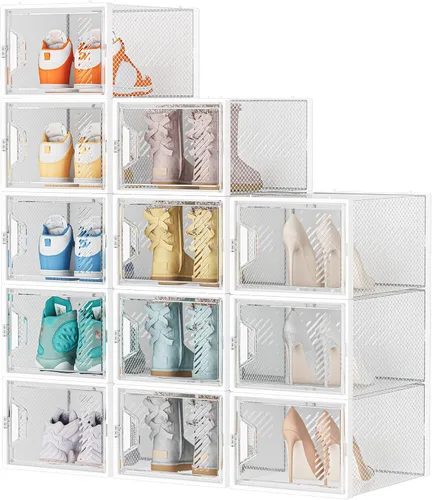 Vista 11 de SIMPDIY - Paquete de 12 cajas de almacenamiento de zapatos XL, organizador de zapatos para armario, cajas de almacenamiento de zapatos de plástico
