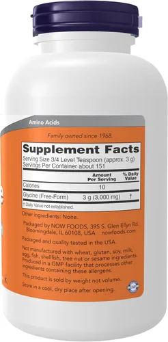 Vista 2 de NOW Foods Suplementos, polvo puro de glicina, promueve el sueño reparador*, soporte de neurotransmisores*, 1 libra